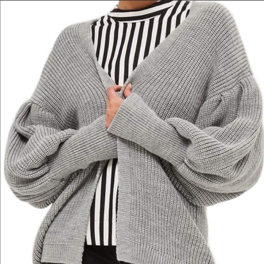 TOPSHOP BUBBLE SLEEVE OVERSIZED CARDIGAN - Picture 2 of 8